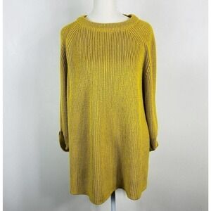 All:Row Crewneck Pullover Hi Low Step Hem Side Slit Sweater Yellow Gold Marigold